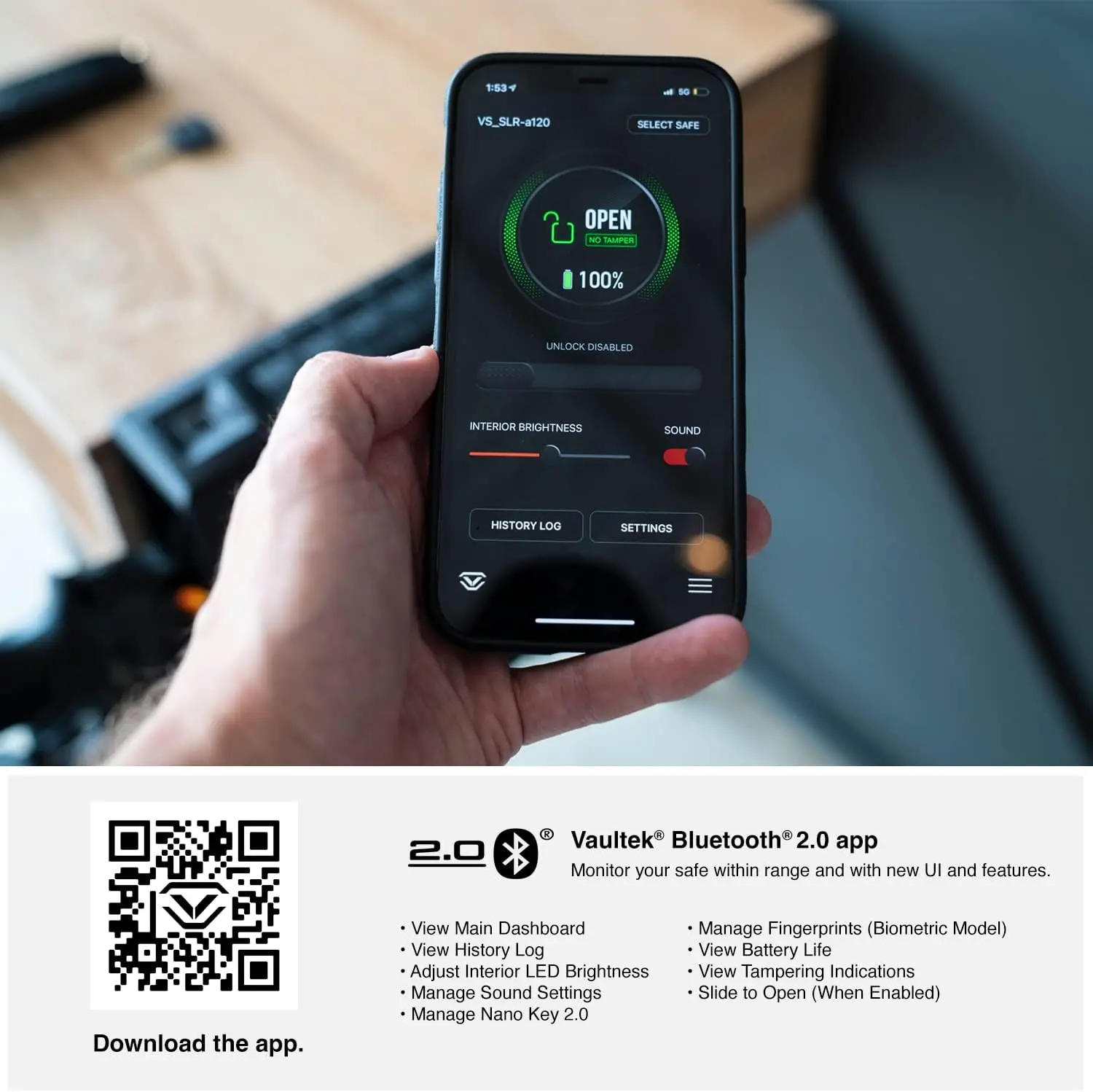 Slider Series Rugged Smart Handgun Safe Quick Auto-Open Sliding Door Pistol Safe with Biometric Scanner, Rechargeable Li-ion Bat