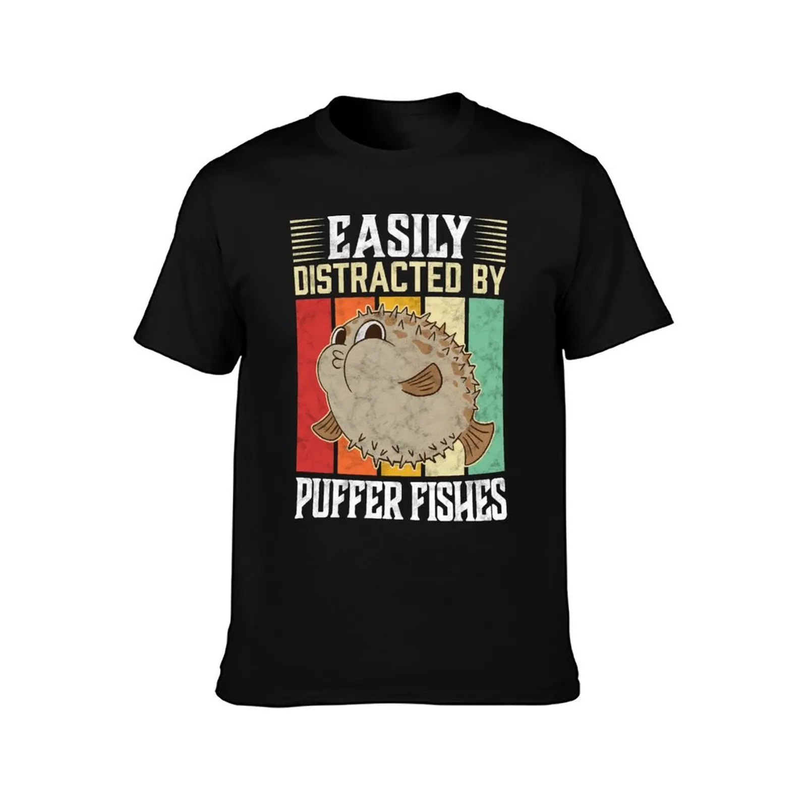 Easily distracted by puffer fish aquarium fish T-Shirt, Summer Casual Cotton Tee, Oversized Streetwear Tops, Unisex Men Women