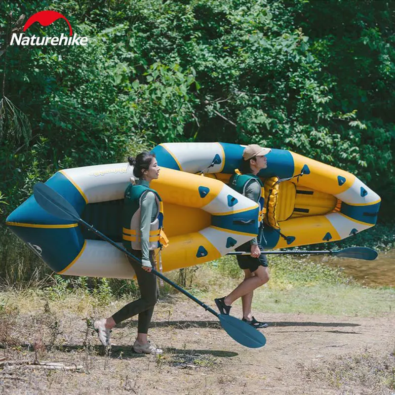 Naturehike 210D เรือคายัคเป่าลมไนล่อนแบบพกพาพับได้เรือพองตกปลาเดี่ยว/คู่เรือพองคายัค