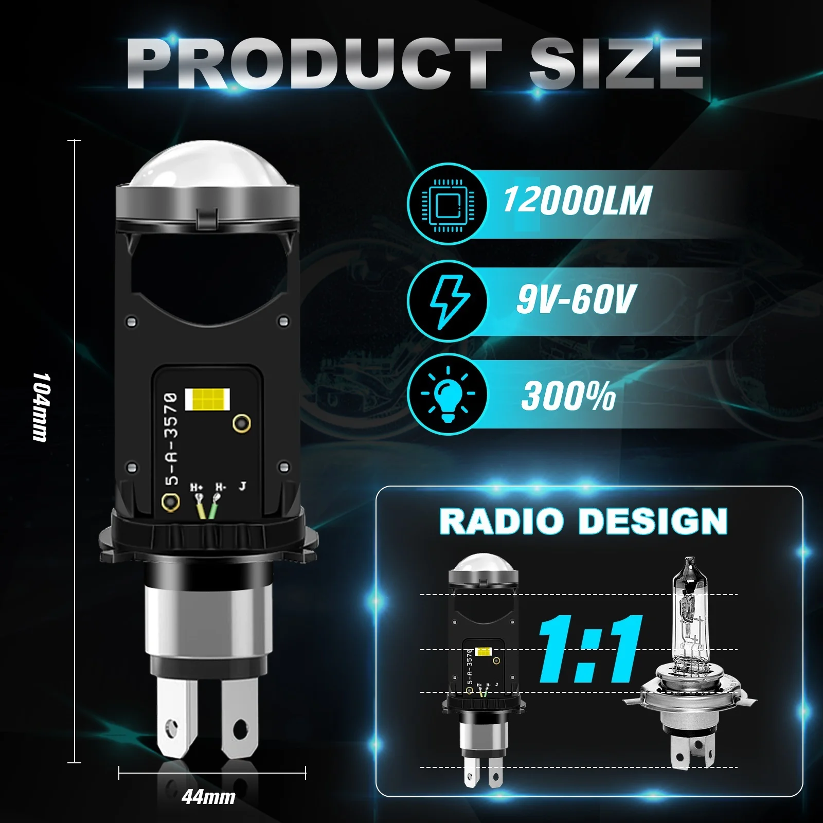 H4 LED Motorcycle Headlight Bulbs CSP Lens White 9003/HB2 Moto Hi Lo Lamp Scooter Accessories Fog Lights 12V 12000Lm MD004