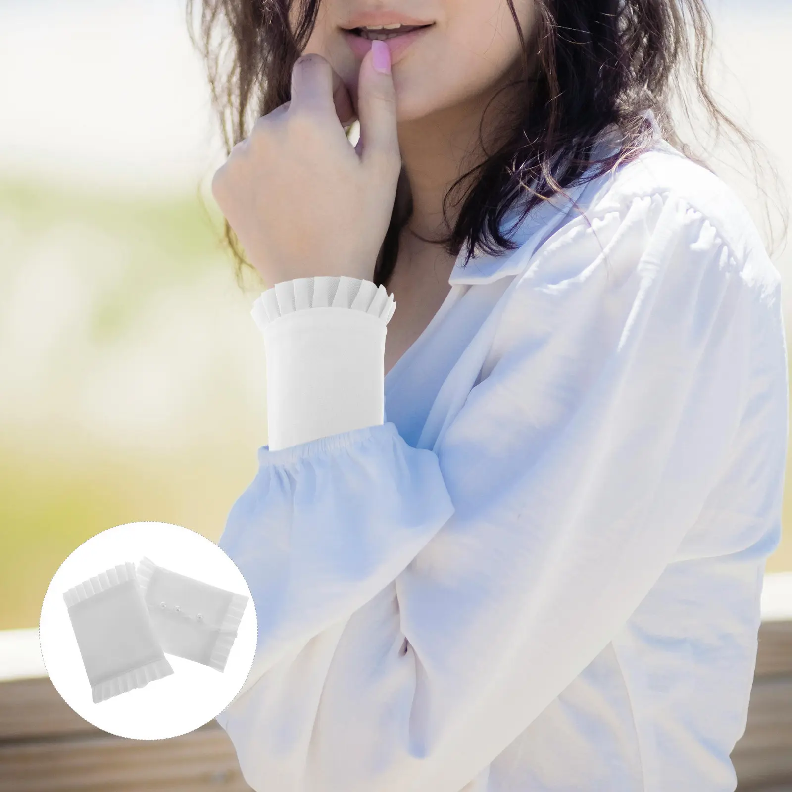 

Дизайн с жемчужными пуговицами, съемные накладные рукава, многослойные кружевные грелки для запястий, аксессуары для одежды с цветочным узором