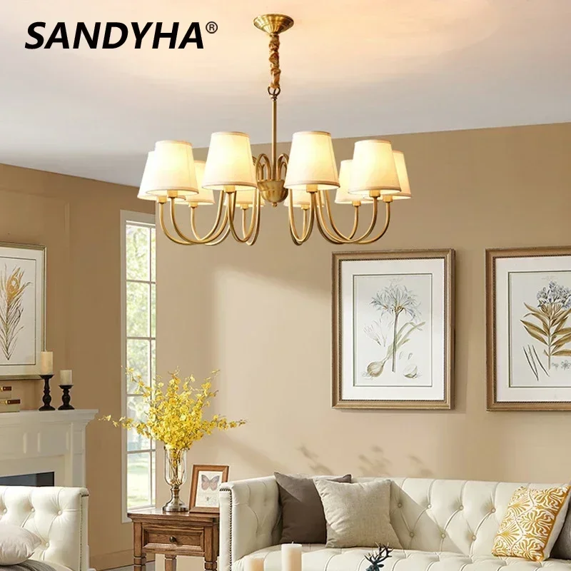 

SANDYHA Nordic Pendant Lights Fabric Art Hanging Chandeliers LED Lamps for Living Room Dining Table Lighting Bedroom Decoration