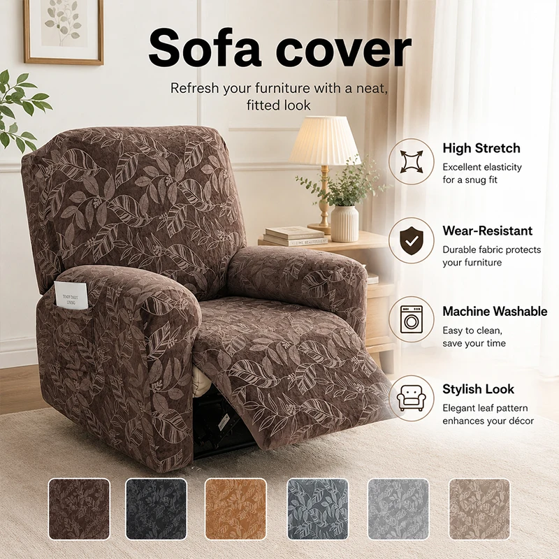 Recliner Chair Cover Stretch Slipcover for Electric Sofa Plush Embossing Full Cover Non Slip Couch Protector Home Decoration