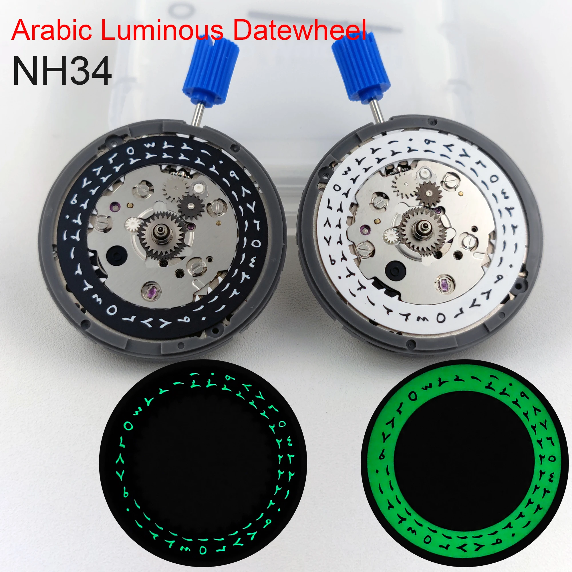 

Japan Original NH34 Movement 4 Hands GMT Arabic Date Green Luminous NH34 Automatic Mechanical Movement High Accuracy Watch Parts