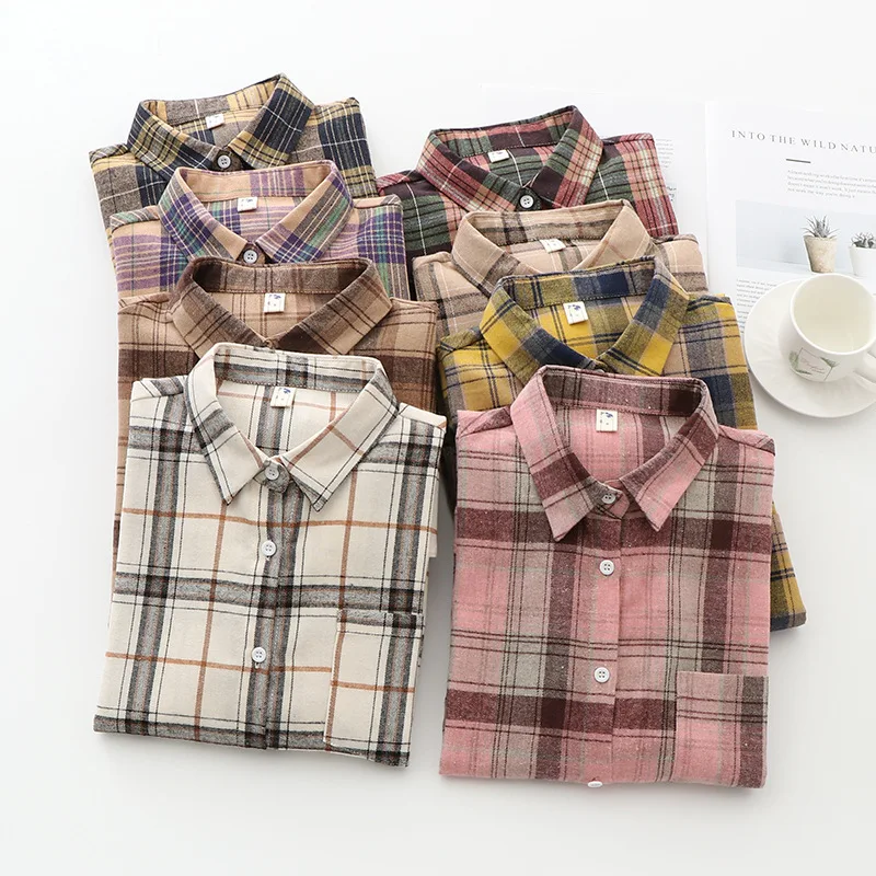 2024 Spring New Women\'s Long Sleeve Plaid Shirts Casual Comfort Cotton Ladies Blouse and Tops Elegant Lady Checked Clothes