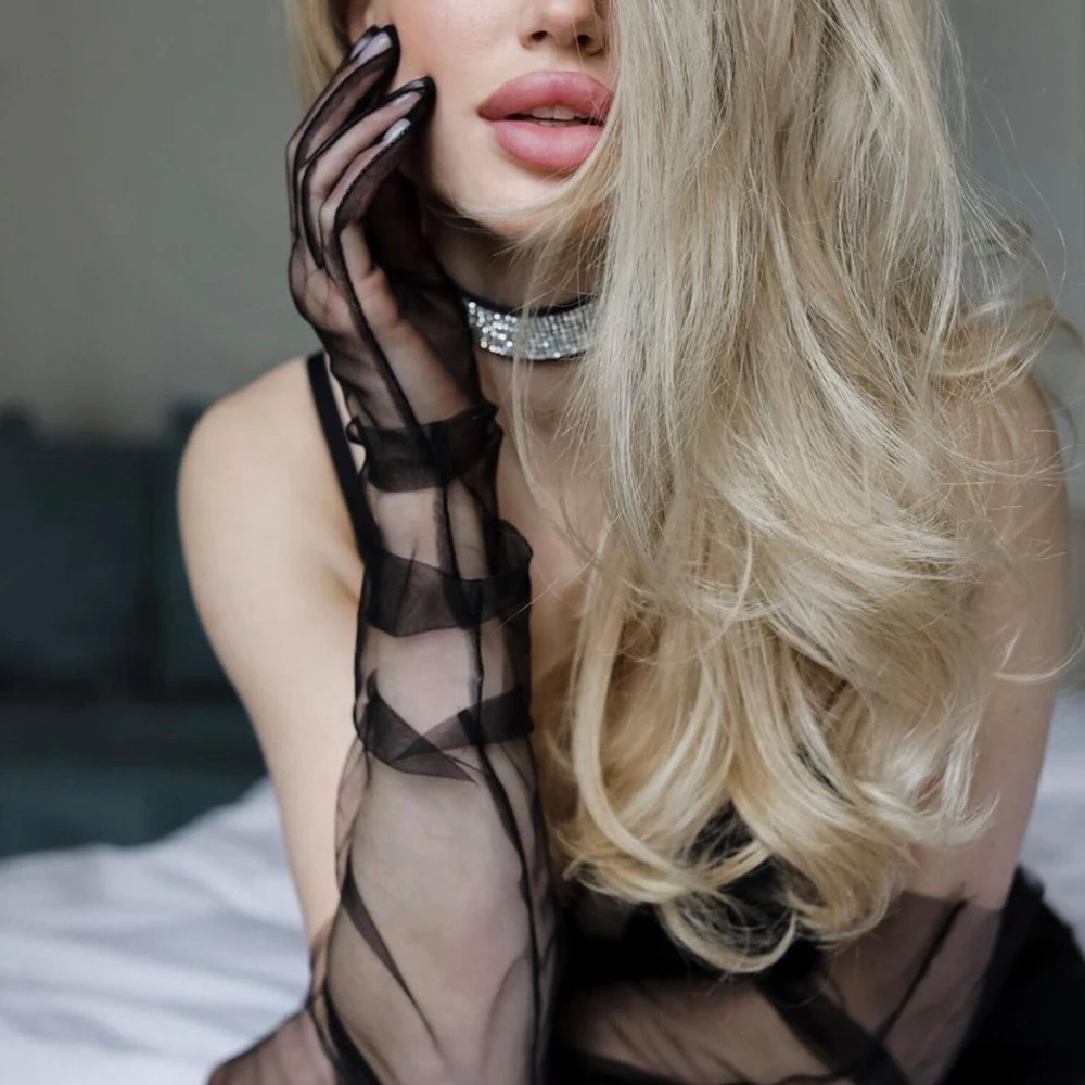 رقيقة جدا قفازات برباط المرأة مثير الصيف واقية من الشمس القيادة قفازات شبكة غزل طويل إصبع قفازات شاشة لمس تأثيري القفازات #1