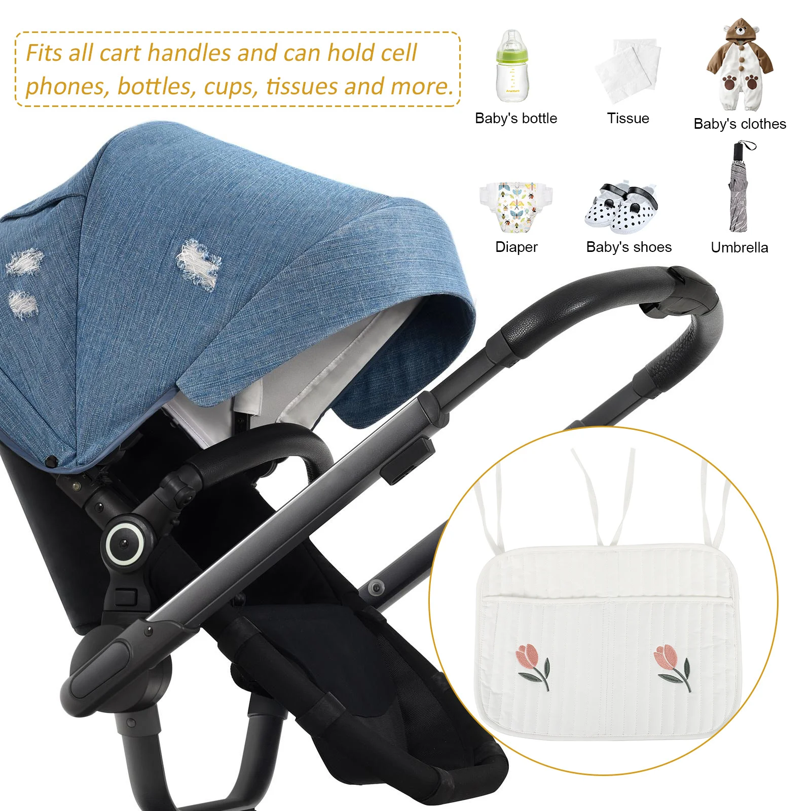 Crib Hanging Diaper Bag Premium Cotton Baby Nursery Organizer Compact Lightweight Hanging Storage Bag for Baby Bed Stroller