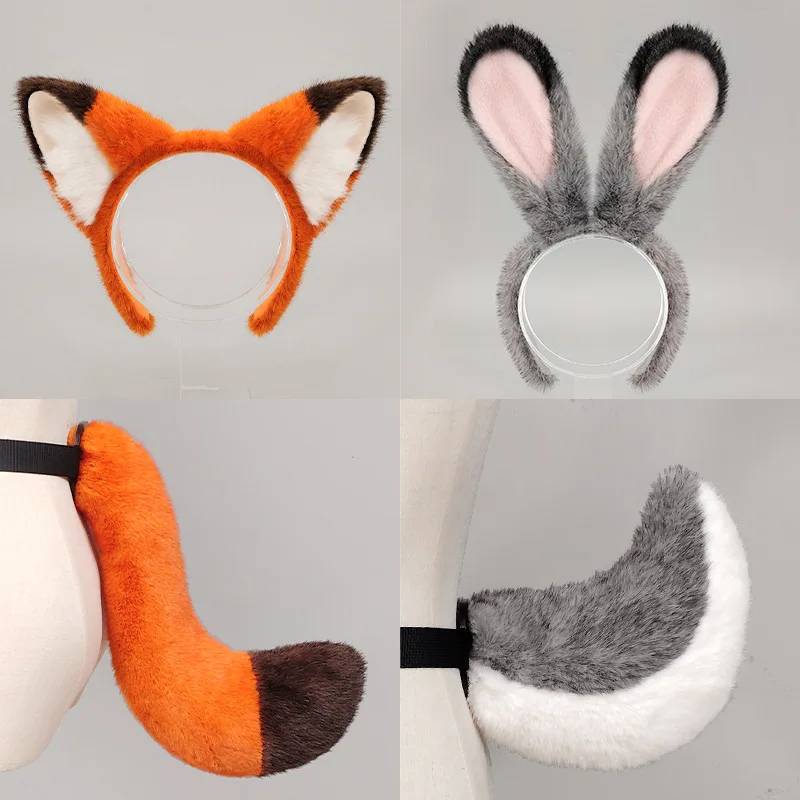 

Orange Fox & Purple Bunny Ear Headband Set with Plush Tails Cosplay Movie Animal Theme Carnival Costume Accessory for Adults Par