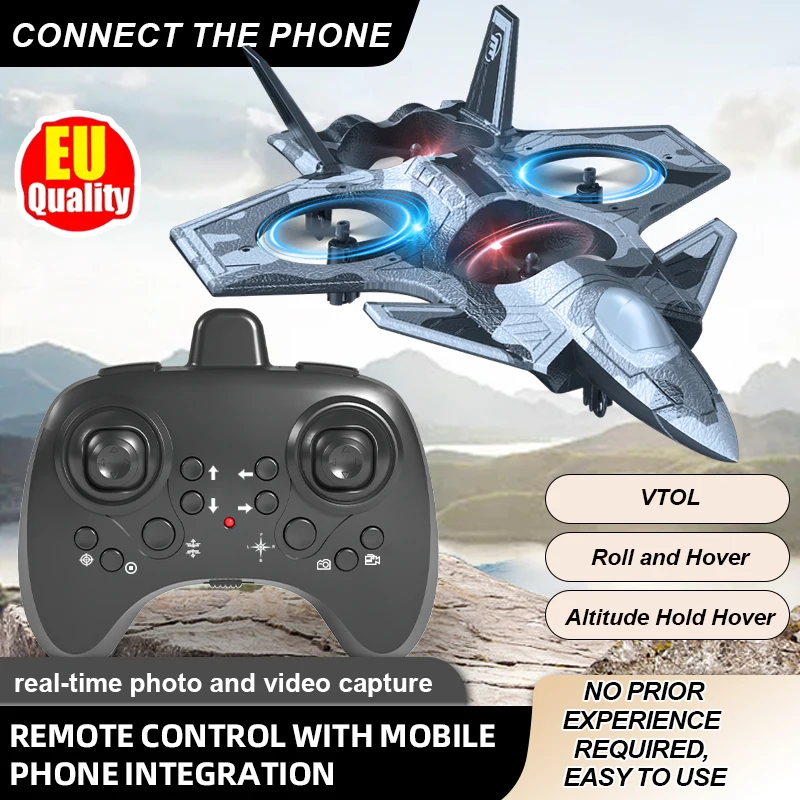 TongLi M5 RC JI Fighter Stunt Plane Drone with HD Camera Aerial Photography FPV Live Transmission Crashproof Foam Body One Key Takeoff Landing 360 Aerobatic Flip Altitude Hold Hover Mode Long Distance Outdoor Hobby Airplane Gift for Hobby Pilots