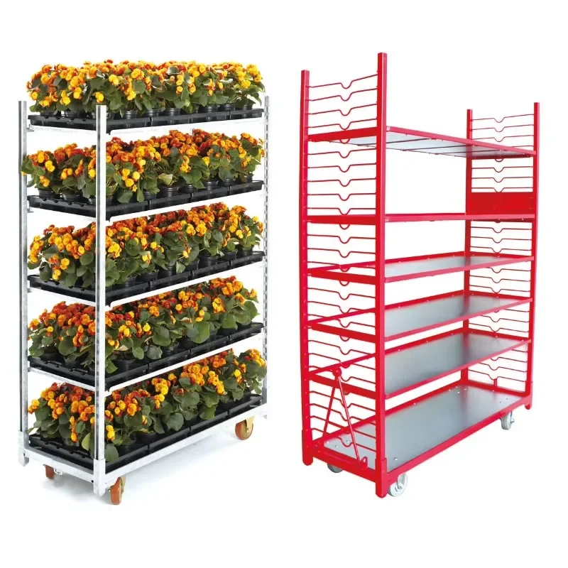 All steel construction greenhouse trolley Flower rack Nursery cart