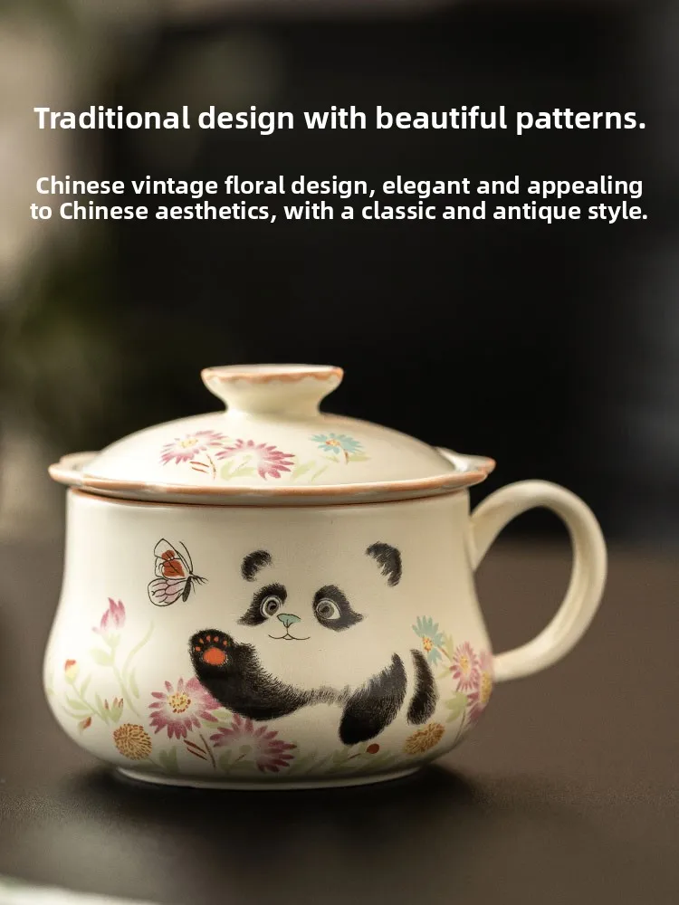 

Panda Office Cup Ceramic Tea Set High Aesthetic Value Tea Brewing Mug Yellow Glaze Separation from Water Mugs