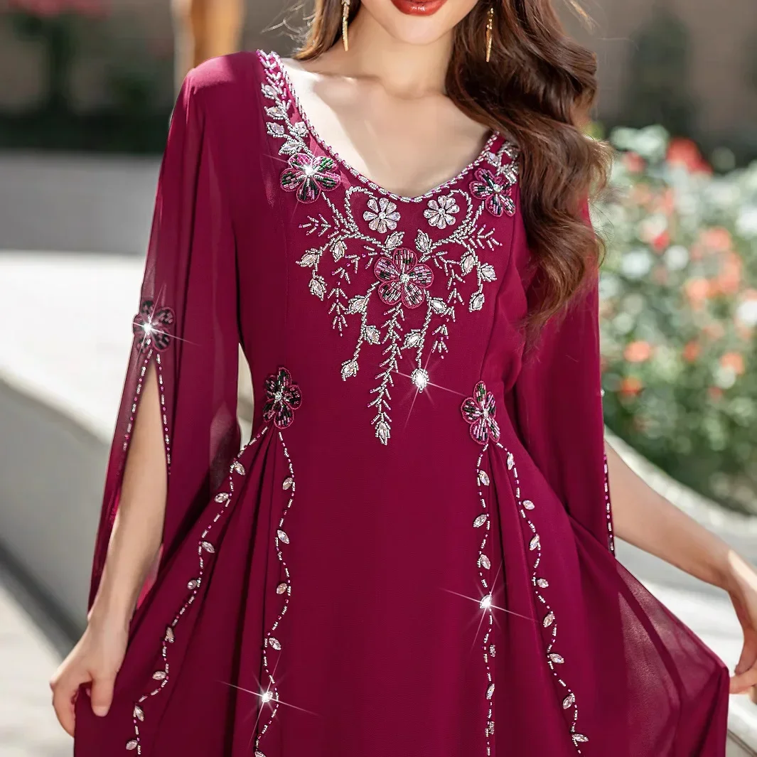 

Ramadan Dubai Luxury Abaya Diamonds Muslim Dress for Women Super Long Sleeve Evening Party Gown Eid Morocco Caftan Vestidos Robe
