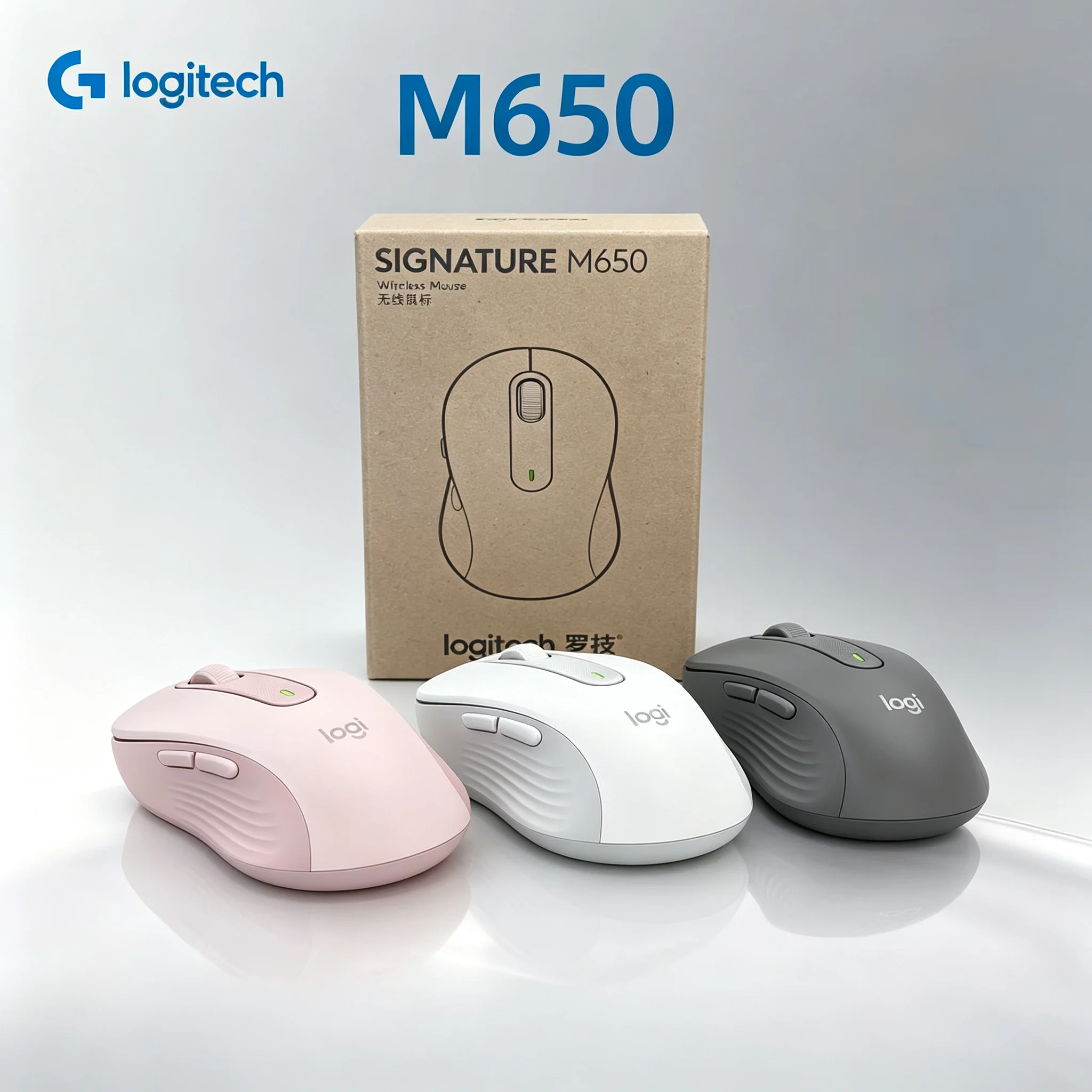 Logitech Signature M650 Wireless Bluetooth Mouse, Silent Click 4000DPI 5 Programmable Buttons SmartWheel Scroll Ergonomic Office