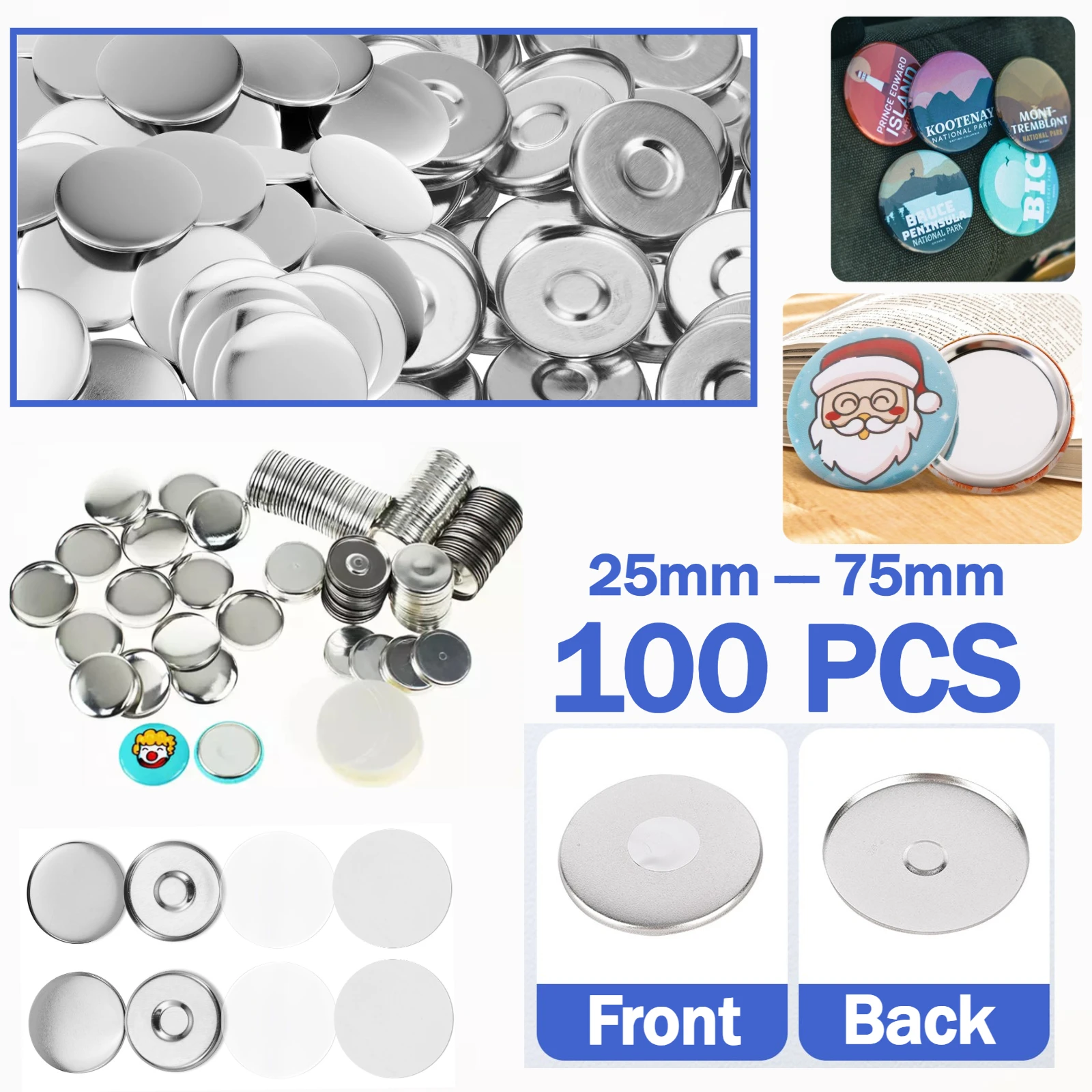 25-75mm Magnet Button Materials 100 PCS for Button Making Machine DIY Badges Craft Supplies
