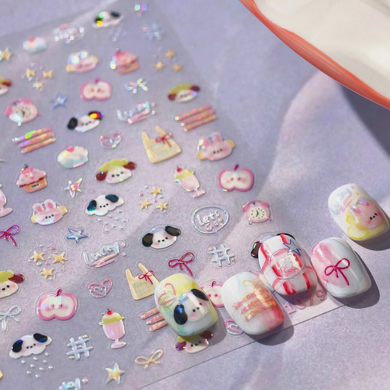 الحيوانات أرنب الكلب كعكة التفاح Bowknot ستار يمكن الكرز الفطر الجزرة الفراولة الفاكهة باو مسمار الفن ملصقات مانيكير الشارات