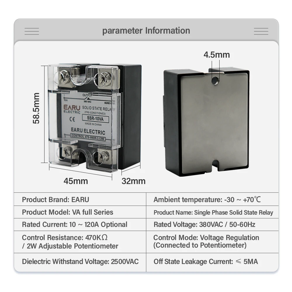 SSR-10VA SSR-25VA SSR-40VA SSR Solid State Relay Voltage Regulator AC 380V Output+Potentiometer for PID Temperature Controller