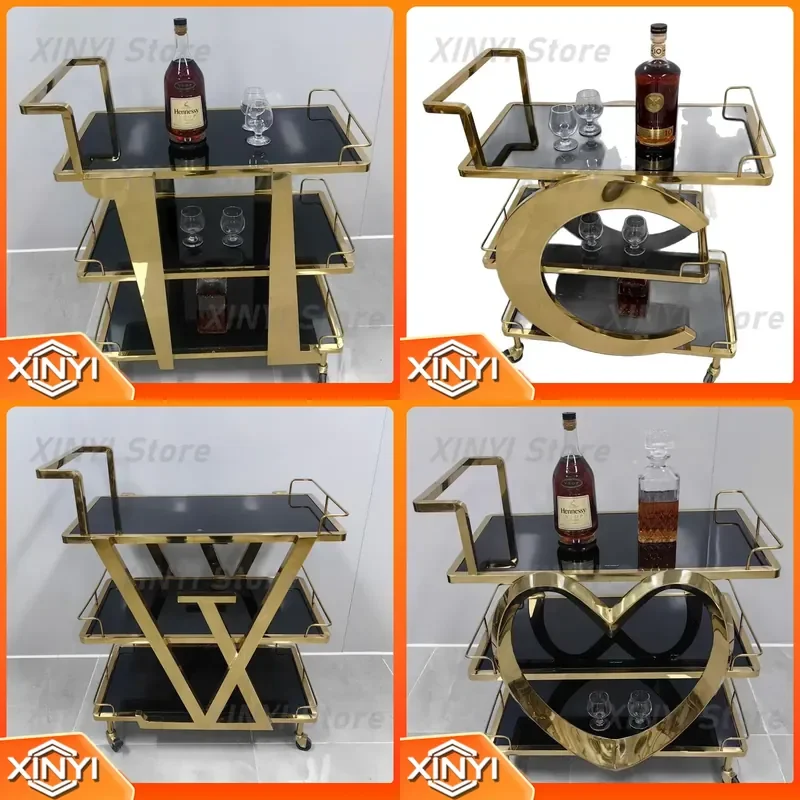 Three-layer Mobile Wine Cart for Hotel Service Stainless Steel Cake Truck for Commercial Restaurant Dining Car Reception