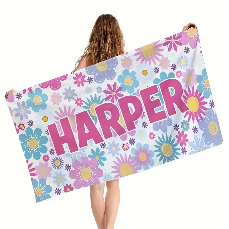 Personalized Beach Towel Custom Name/Logo Oversized Microfiber Quick-Dry Towel Summer Party Gift for Beach Swimming Bath Sports
