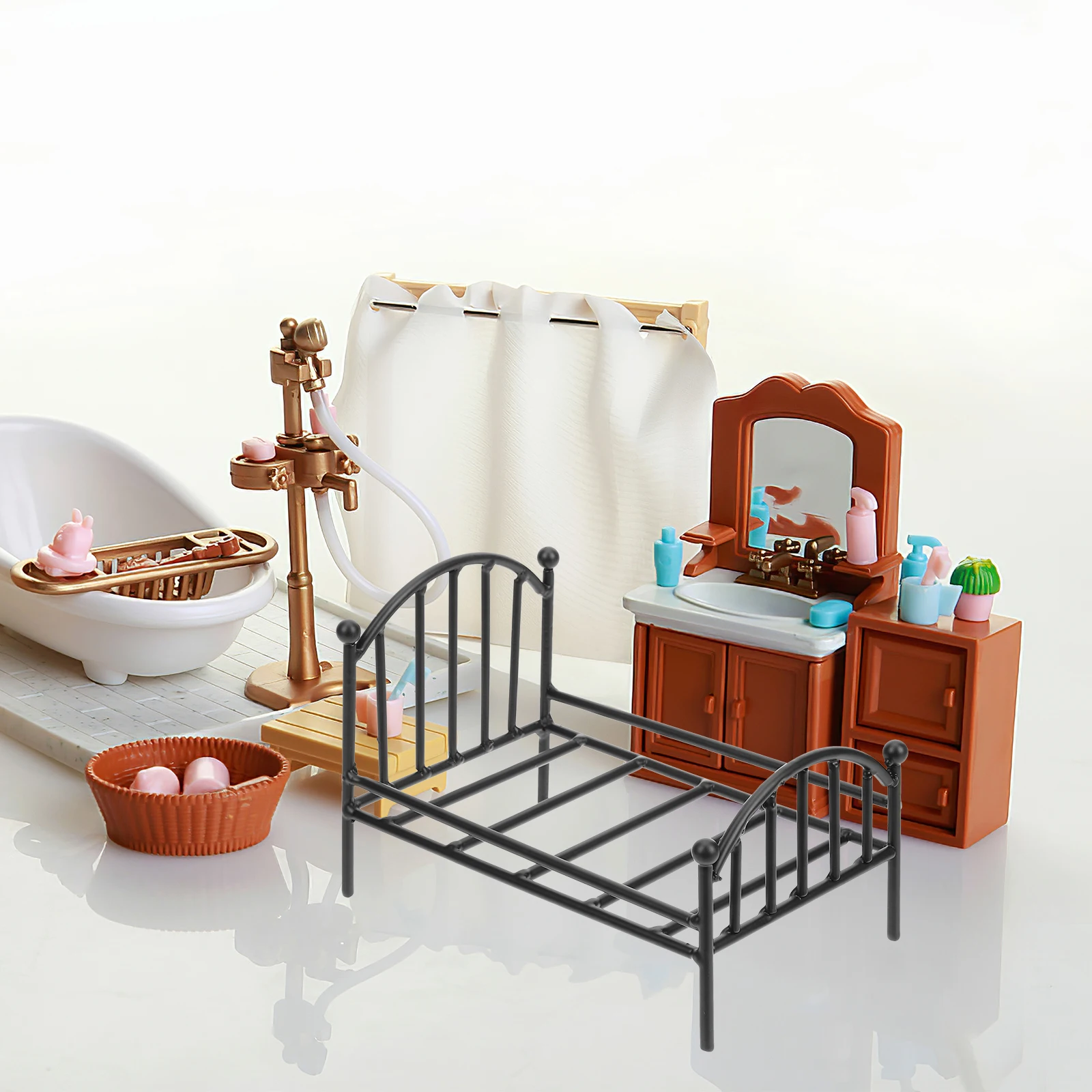 

Mini Wrought Bed Frame Dollhouse Furniture Miniature House Accessories Tiny House Accessories Kids Room Decor Safe Material