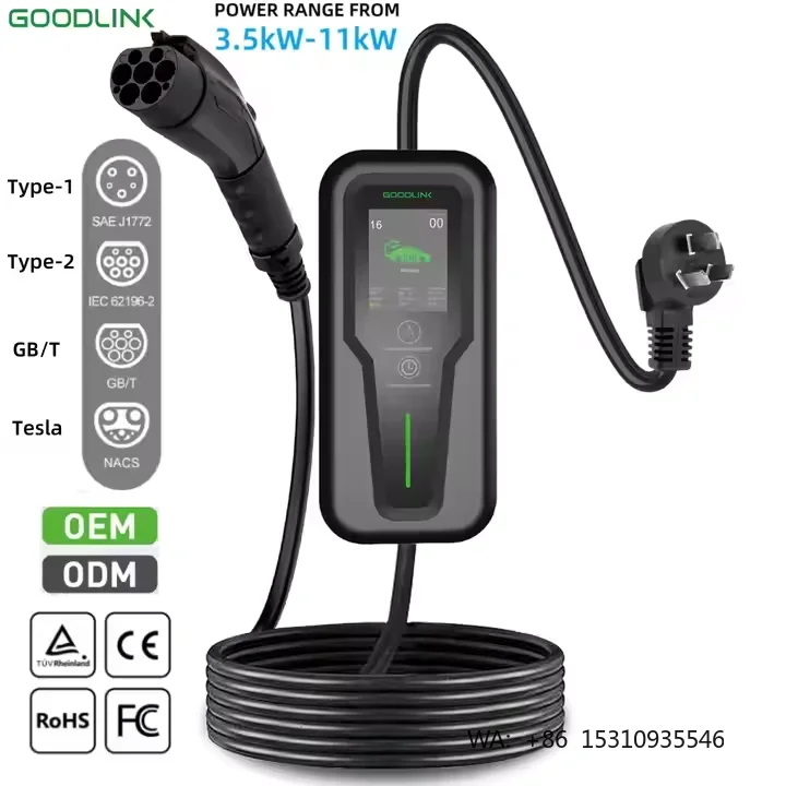 Newest Portable Electric Car Charging Station for Tesla Type 1 Type 2 GBT Ev Charger App-Adjustable Current for Car Charging