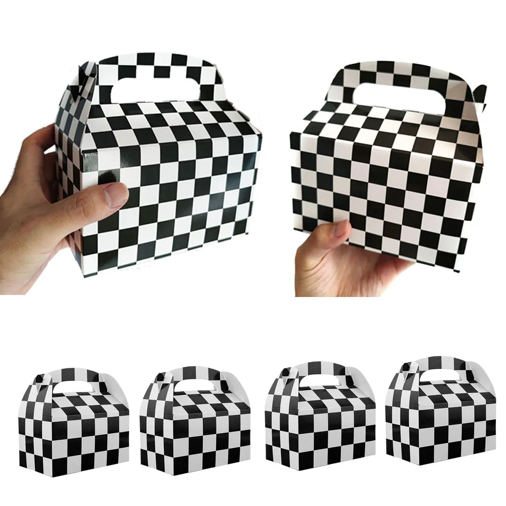 5/10/30/50pcs Black White Checker Gift Box Candy Snack Paper Box Boys Racing Theme  Birthday Party Favor Decoration Supplies