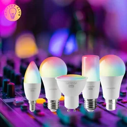 Tuya RGB Lâmpada Inteligente, Wi-Fi Led Lâmpada Mágica, Regulável, Funciona com Alexa, Google Home, GU10, C37, A60, T37, E14, E27, B22, 110V AC, 85V-265V