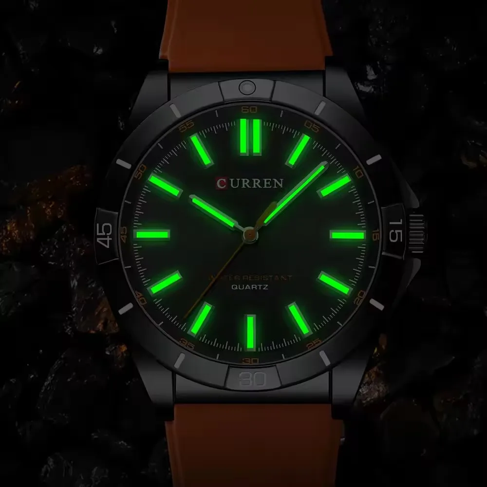 Reloj Curren 8449 a la moda para hombre, Reloj de pulsera deportivo militar de cuarzo, correa de silicona, Reloj luminoso resistente al agua para