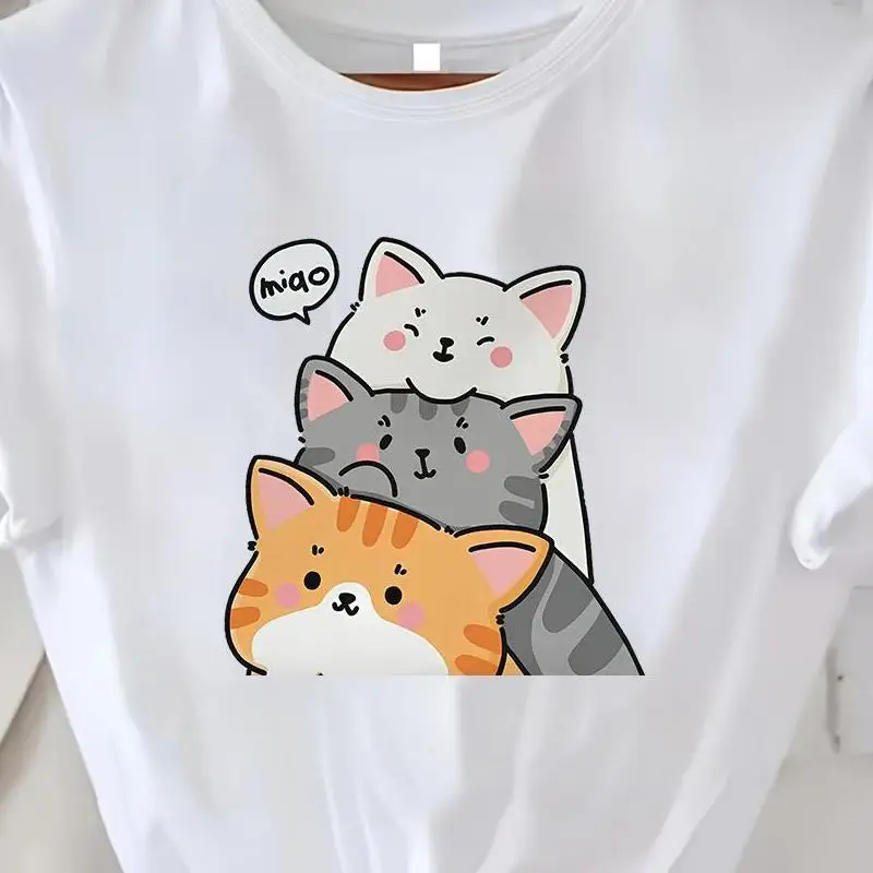 Women Tshirt Sleeping Cat Graphic Print Loose Tees Shirt Short Sleeve Woman T-shirt Summer Female Tops  y2k top t shirt women