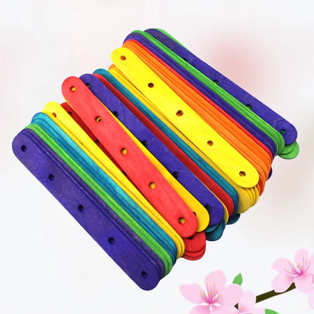 50 PCS DIY Wood Craft Sticks Accessories Assembled Colored Bamboo Wooden Popsicle