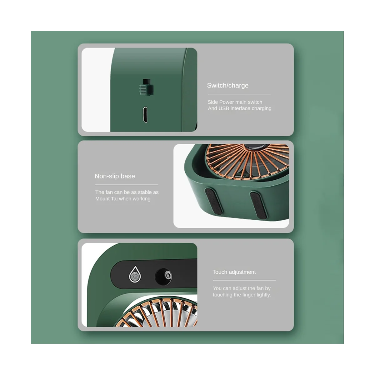 Ventola di condizionamento ventola di nebulizzazione da scrivania raffreddamento umidificatore ricaricabile USB ventola di spruzzo portatile con 3 velocità del vento per la casa A