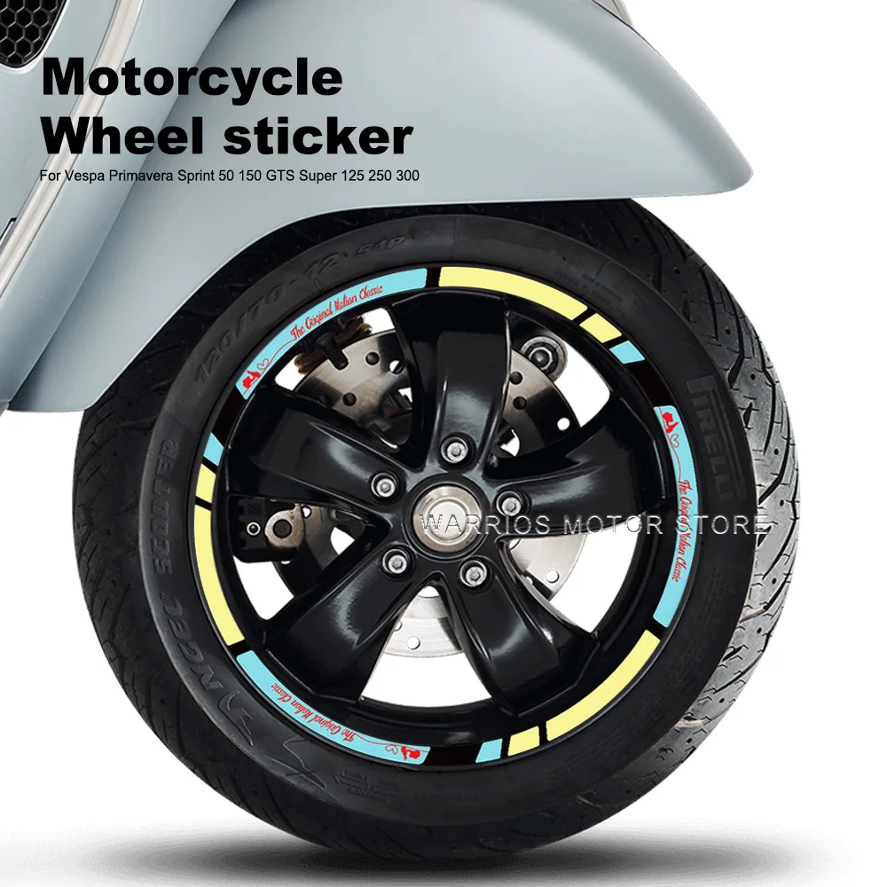 

Motorcycle Wheel Sticker Waterproof Hub Decal Rim Stripe Tape 12inch For Vespa Primavera Sprint 50 150 GTS Super 125 250 300