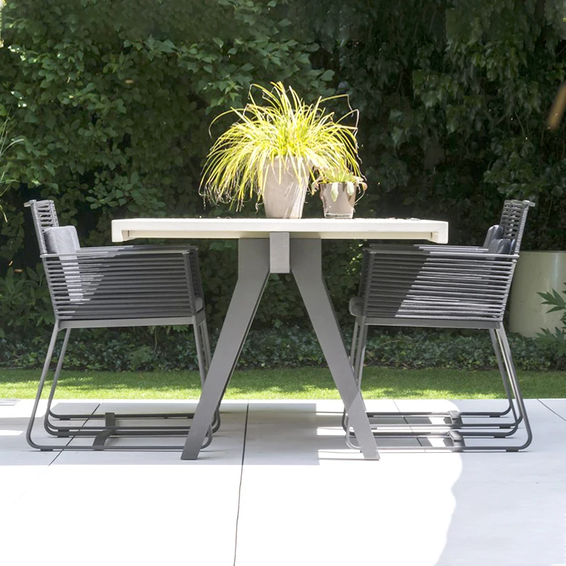 Outdoor dining chair metal armrest patio chair woven rope garden furniture set
