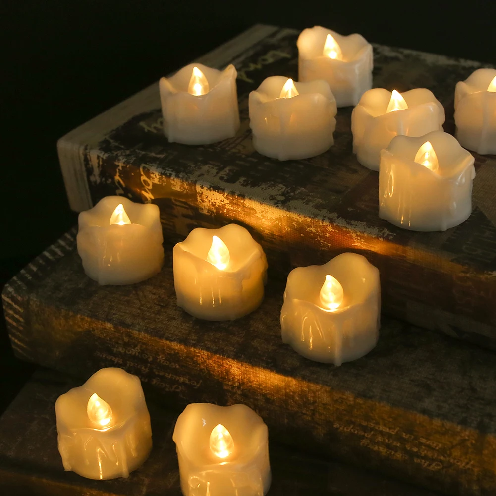 Беспламенные светодиодные свечи на батарейках с таймером, реалистичные мерцающие электрические чайные свечи, украшение для свадебной вечеринки, дома
