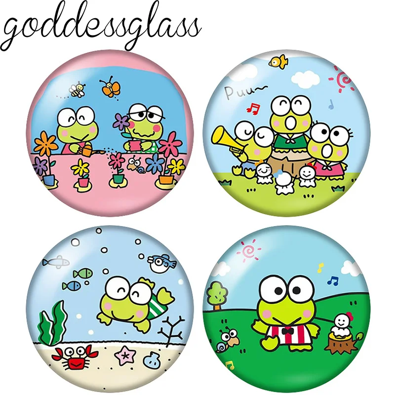Cartoon Big Eye Frog KeroKero Keroppi Round 12mm/18mm/20mm Photo Glass Cabochon Flat Back Making Findings for Keychain Jewelry