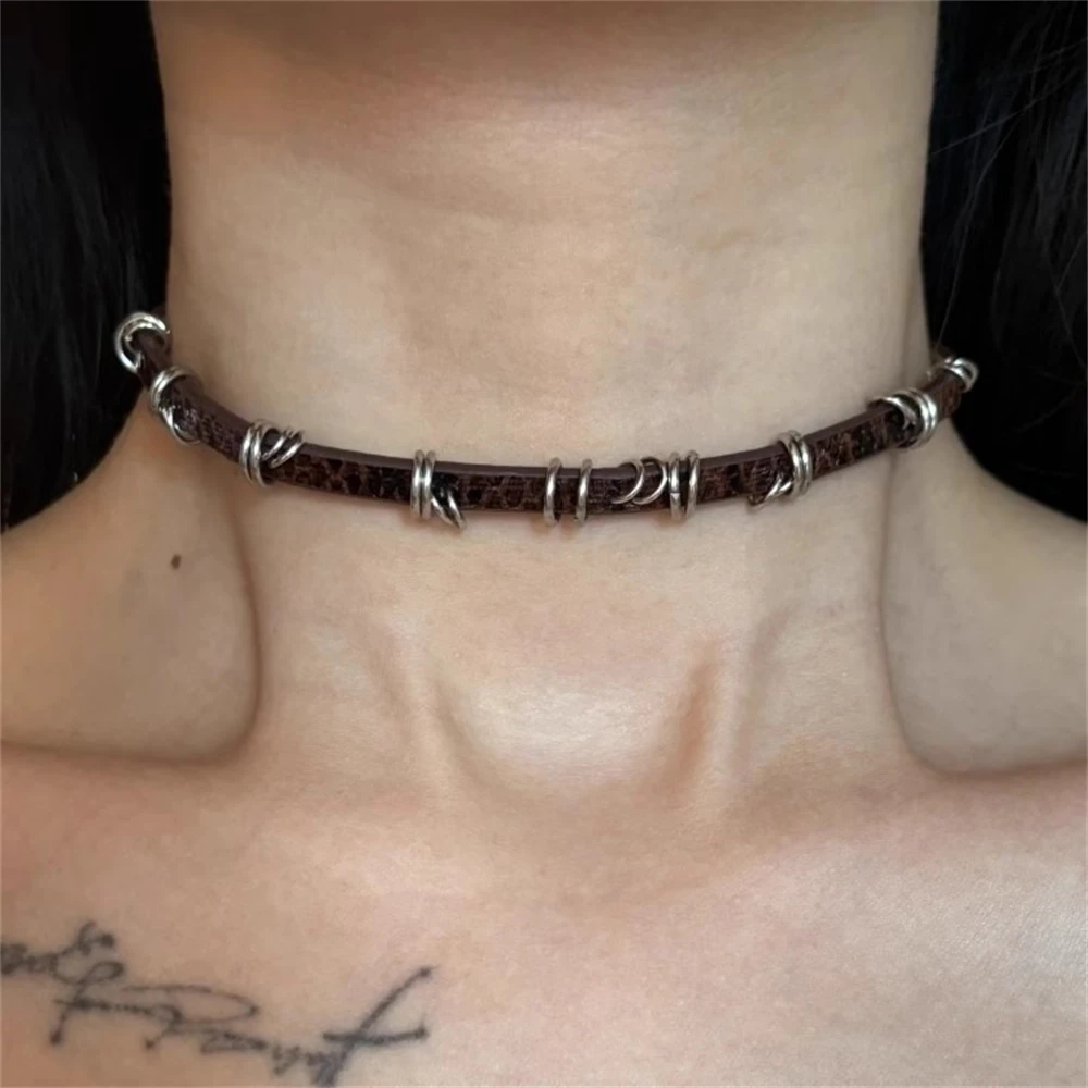 

New Punk Trendy Gothic Geometry Leather Collar Chain Choker Necklace For Women Men Fashion Vintage Jewelry Y2k Accessories Gifts