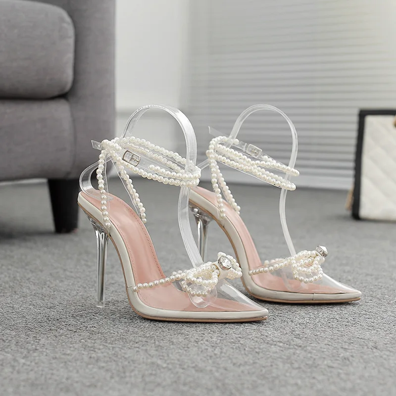 

New Eilyken Elegant Bling Crystal Sexy Women Sandals Metal High Heels Buckle Strap Gladiator Ladies Pumps Stiletto Wedding Shoes