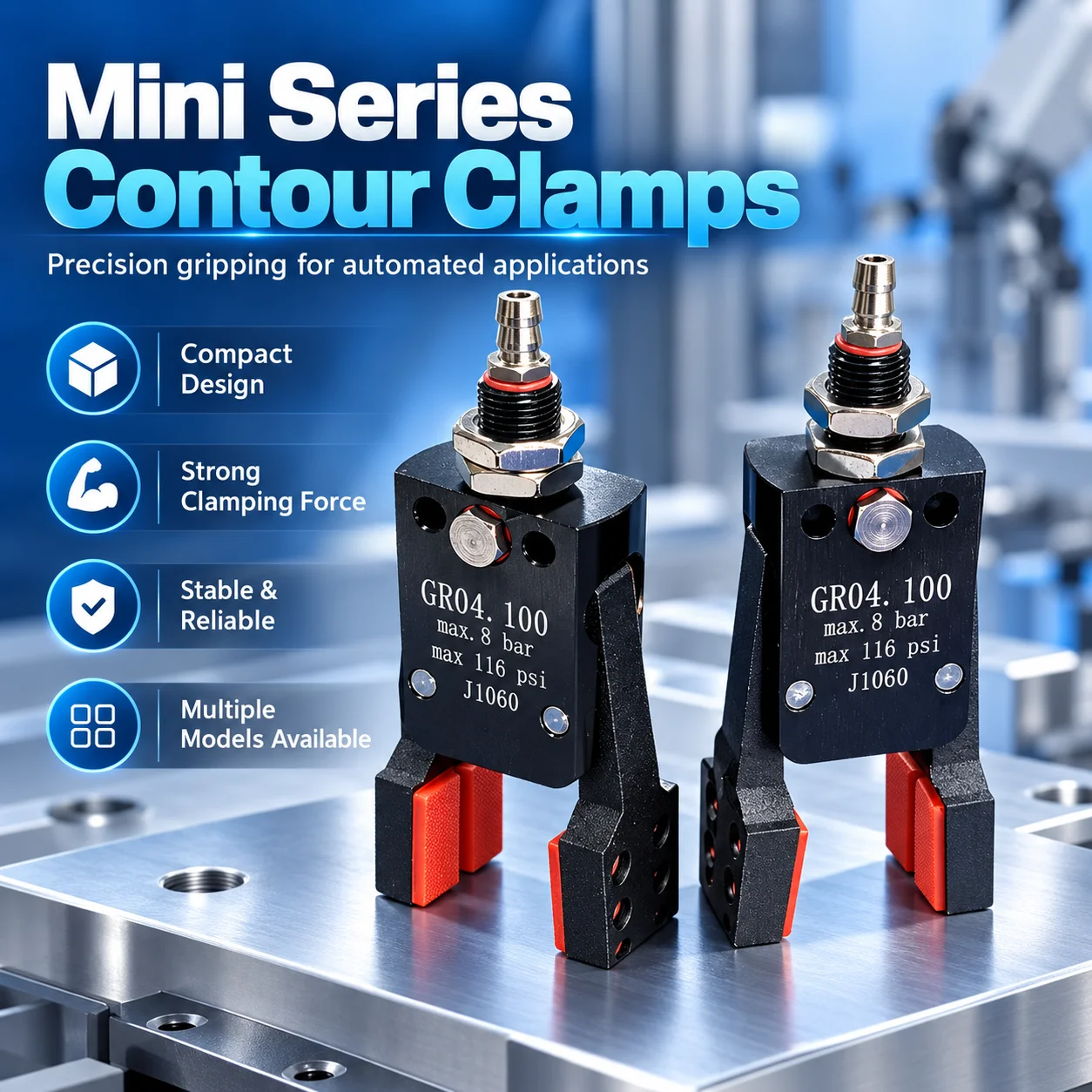 Mini Profile Gripper Pneumatic Contour Clamp Robot Arm Sprue Gripper EOAT Fixture for Injection Molding Machine