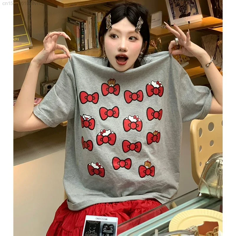 Sanrio Hello Kitty Y2k Short Sleeve T-shirt Women\'s Thin Kawaii 2000s Aesthetic Clothing Tops Girls Harajuku Fashion Cute Tees