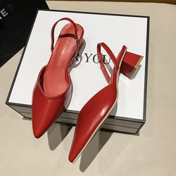 Women's Heeled Sandals Summer Fashion Sexy Pointed Toe Square Heel Candy Color Ladies Mules Shoes Party Wedding Women Pumps New