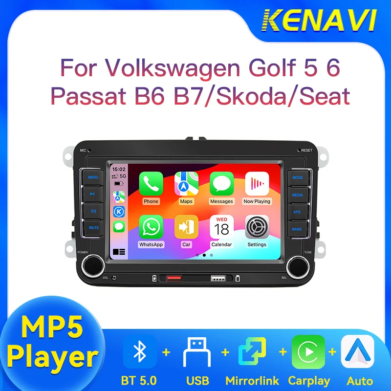 Car Radio For Volkswagen Golf5 6 Passat B6 B7 Skoda Seat MP5 Player Wireless Carplay Android Auto AM FM RDS BT Multimedia Player