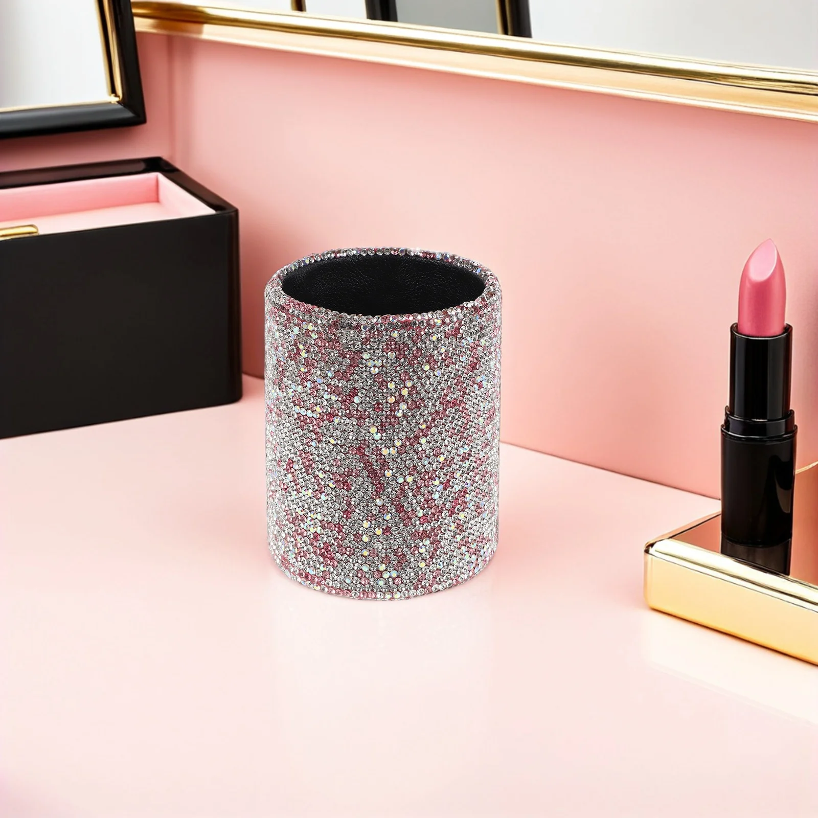 Organizador de Brochas de Maquillaje para Tocador, Caja de Almacenamiento con Brillantina de Gran Capacidad, Organizador de Escritorio, Contenedor de Brochas Brillante