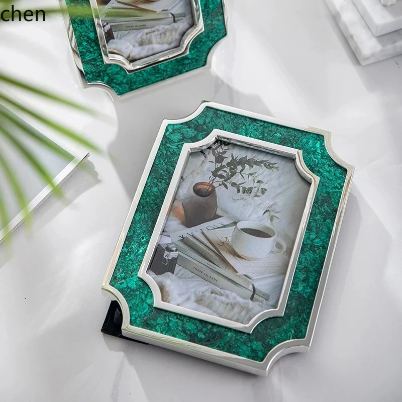 PYH Luxury Stone Photo Frame Ornament Wedding Diamond-Encrusted Display Stand Bedroom Living Room Portrait
