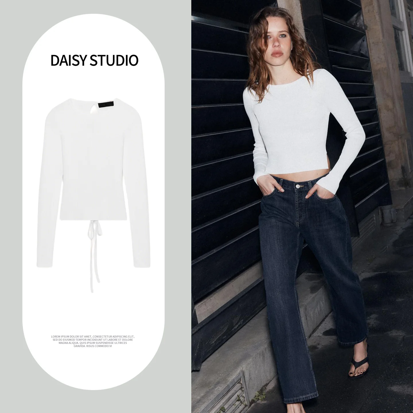 Spring Summer Women's Minimalist Style Knitted Long Sleeve round Neck Backless Ball Decor  Knot Belted Top Polyester...