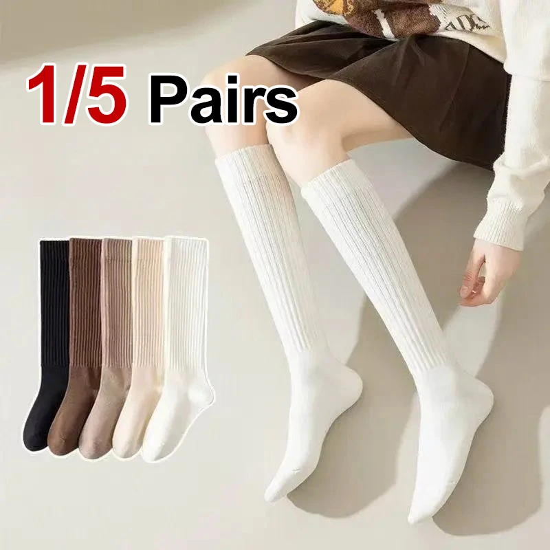 1/5 pares de calcetines de pantorrilla de Color sólido grueso y cálido para mujer Otoño Invierno calcetines casuales suaves y cómodos adelgazantes a rayas laterales a la moda