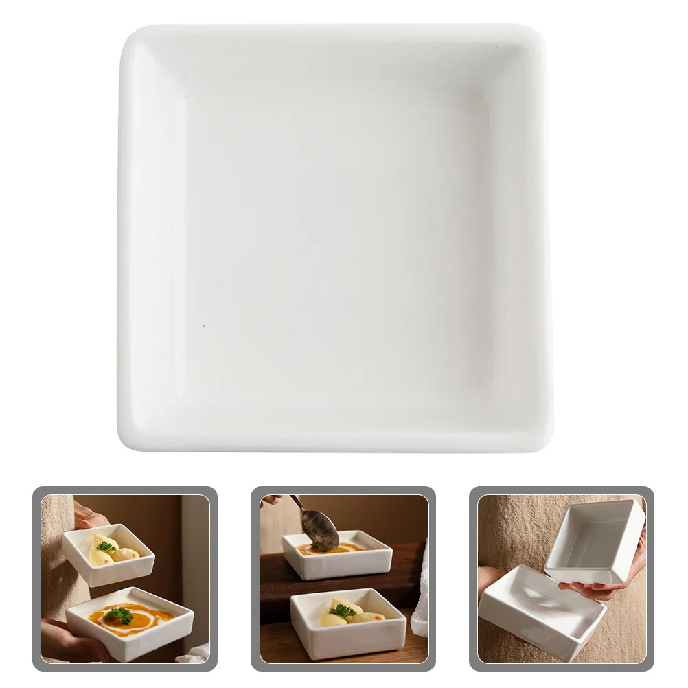 

Small Ceramic Serving Bowl White Square Pudding Bowl Multipurpose Snack Dip Sauce Dish for Party Family Dinner