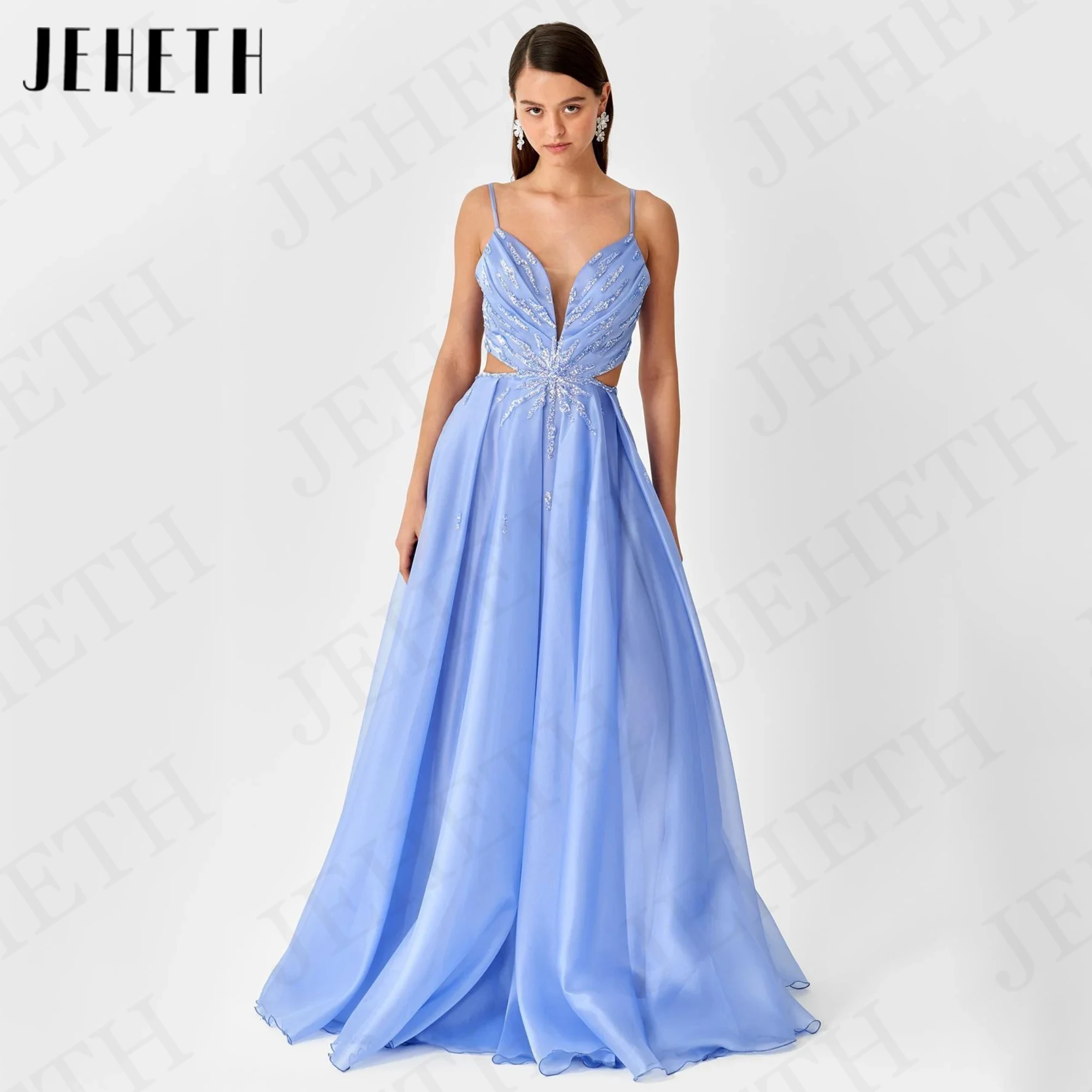 JEHETH-exquisito vestido de fiesta con espalda abierta, elegante Organza con tirantes finos y lentejuelas para ocasiones especiales Exquisito Abierto de nuevo vestido de fiesta elegante  Organza Spaghetti Straps lentej