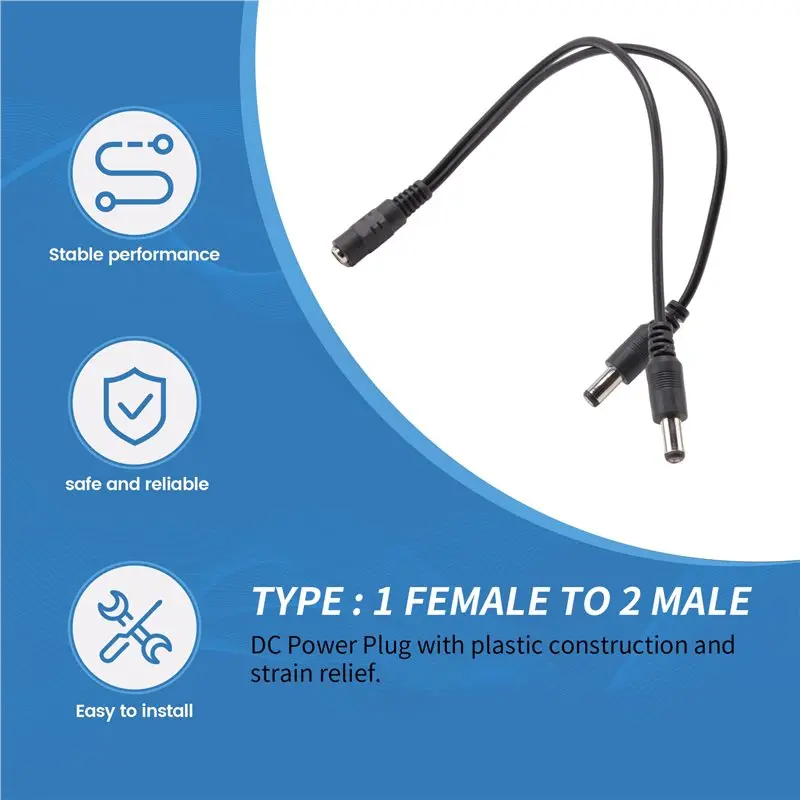 ABZZ-5.5X2.1Mm 1 To 2 M/F DC Power Splitter Cable For Security CCTV Camera