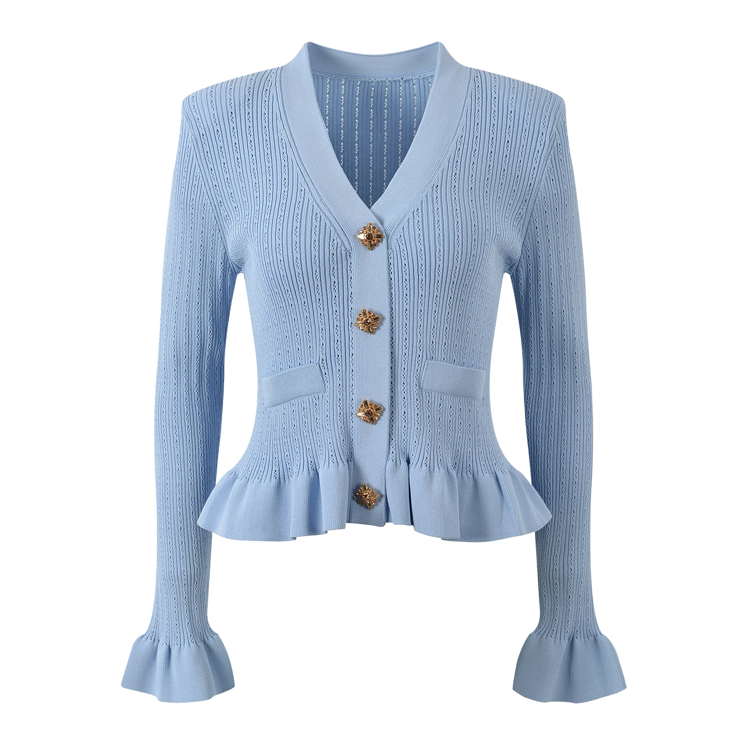 

High-End Version Luxury Diamond Button V-Ne Slim Fit Knitted Cardigan Long Sve Women's Faion Autumn Winter Top