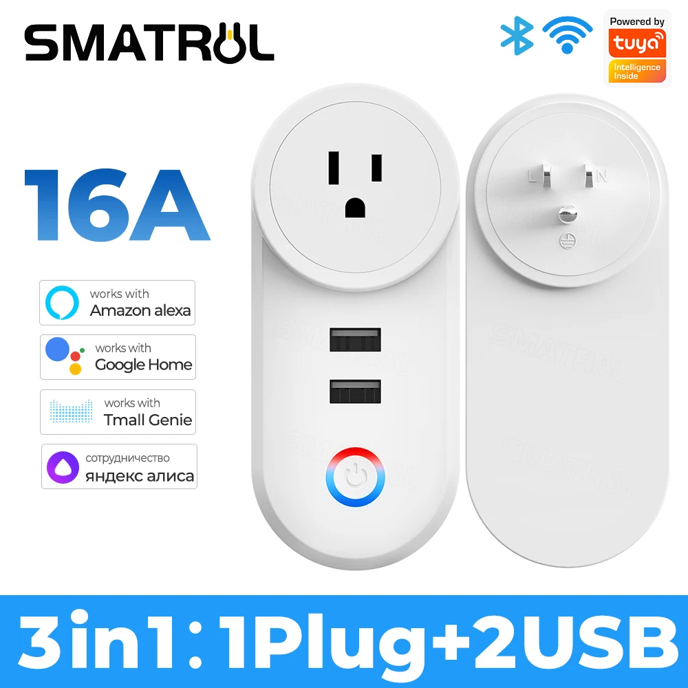 

Tuya Wifi Smart USB Socket Us Plug 16A Outlet Adapter Charging Voice Timing Smart Life App Electrical For Google Home Alexa