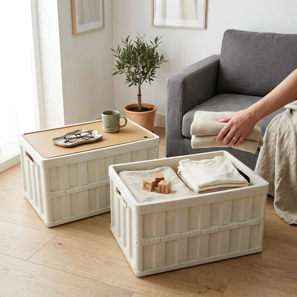 Foldable Storage Box with Lid Stackable Plastic Organizer Boxes Clothes Toy Storage Containers Camping Car Trunk Wardrobe Closet